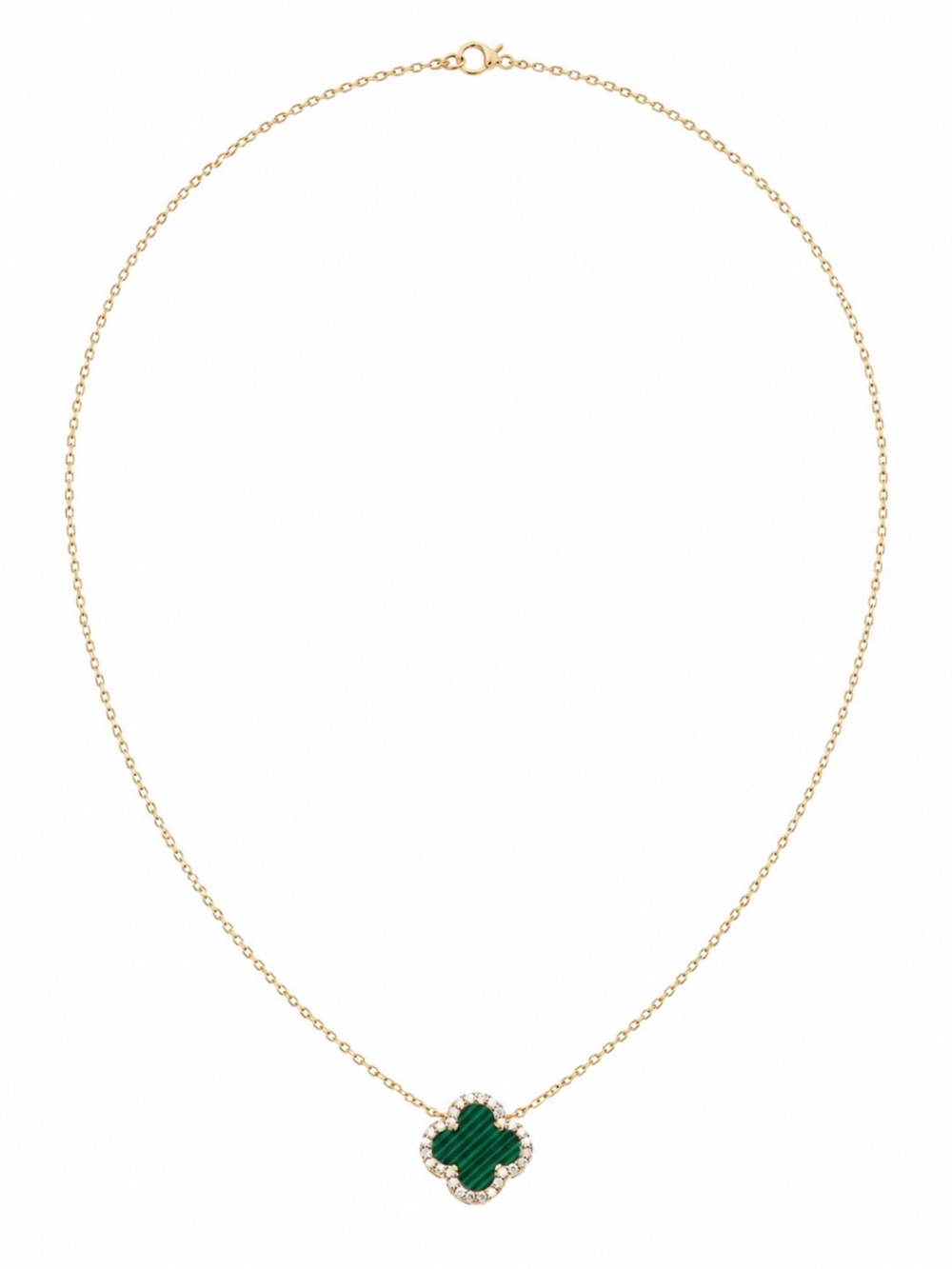RACHEL ZOE 18KT GOLD STERLING SILVER GREEN MALACHITE & PAVE CLOVER NECKLACE
